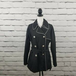 Chaps  Raincoat Black White Trim Jacket